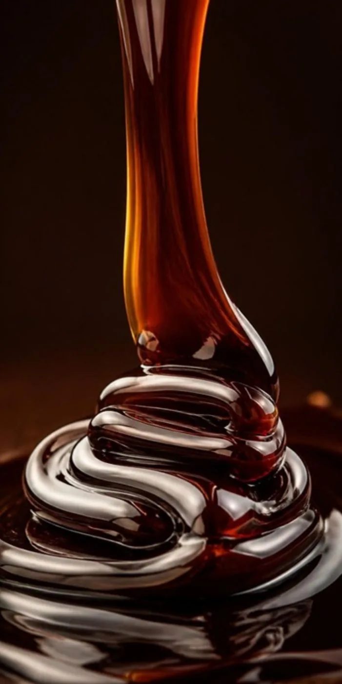 Glossy date syrup pouring and folding into itself